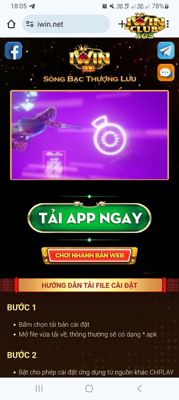 Truy cập iWin Club thành công bằng mạng 4G Vinaphone