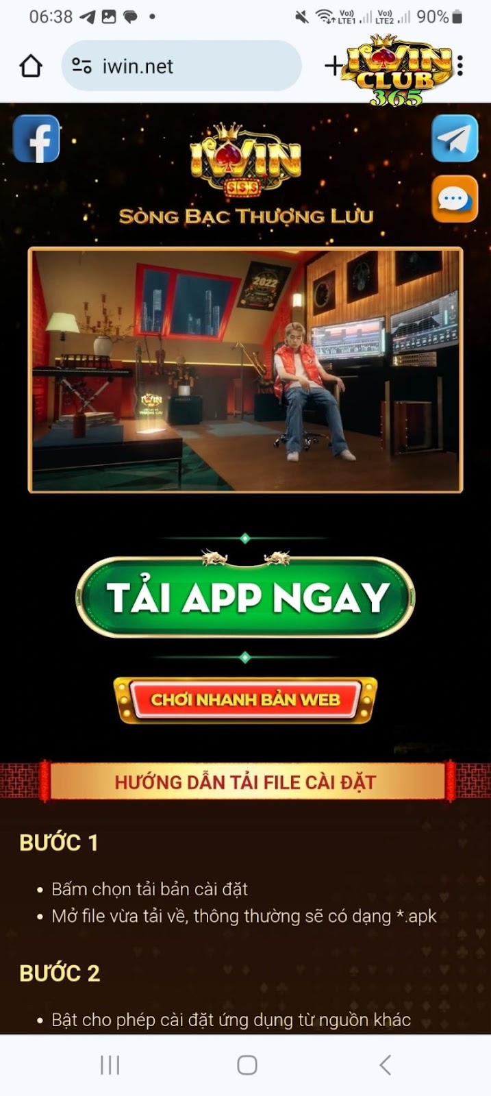 Hình ảnh truy cập cổng game iWin thành công bằng Surfshark VPN