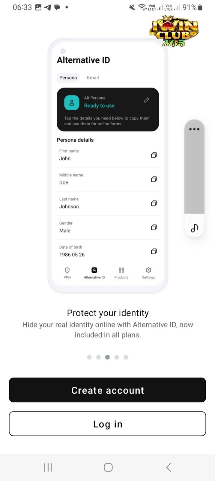 Nhấn create account ứng dụng Surfshark VPN